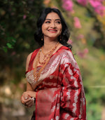 Thumbnail for Malishka Banarasi Silk Woven Saree With Blouse Piece - Red - Distacart