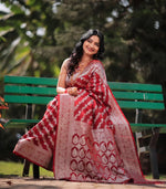 Thumbnail for Malishka Banarasi Silk Woven Saree With Blouse Piece - Red - Distacart