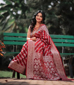 Thumbnail for Malishka Banarasi Silk Woven Saree With Blouse Piece - Red - Distacart