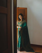 Thumbnail for NOZ2TOZ Women Banarasi Silk Woven Saree With Blouse Piece - Green - Distacart