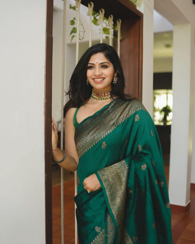 NOZ2TOZ Women Banarasi Silk Woven Saree With Blouse Piece - Green - Distacart
