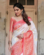 Thumbnail for NOZ2TOZ Women Banarasi Silk Woven Saree With Blouse Piece - white - Distacart