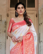 Thumbnail for NOZ2TOZ Women Banarasi Silk Woven Saree With Blouse Piece - white - Distacart