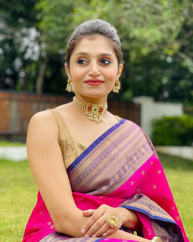 NOZ2TOZ Women Banarasi Silk Woven Saree With Blouse Piece - Pink - Distacart