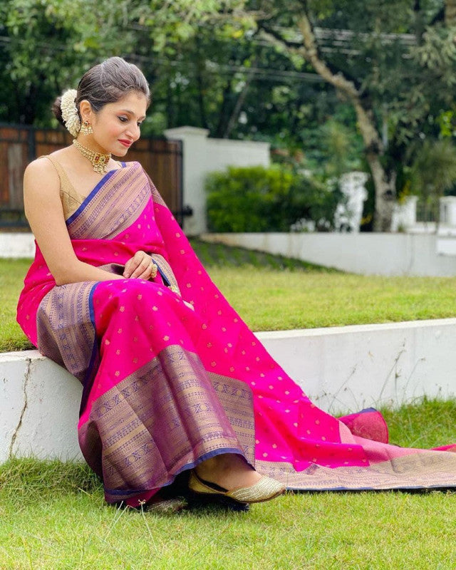 NOZ2TOZ Women Banarasi Silk Woven Saree With Blouse Piece - Pink - Distacart