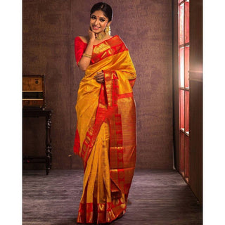 NOZ2TOZ Women Banarasi Silk Woven Saree With Blouse Piece - Mustard - Distacart