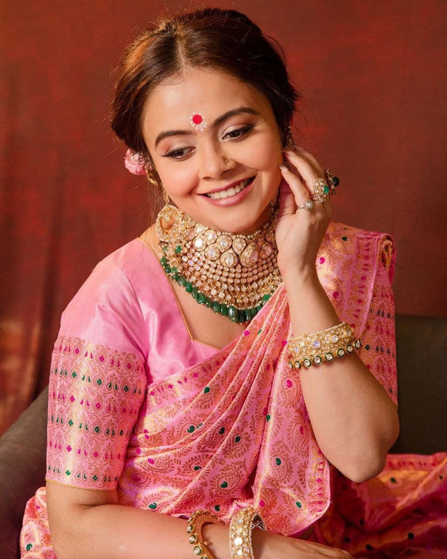 NOZ2TOZ Women Banarasi Silk Woven Saree With Blouse Piece - Pink - Distacart