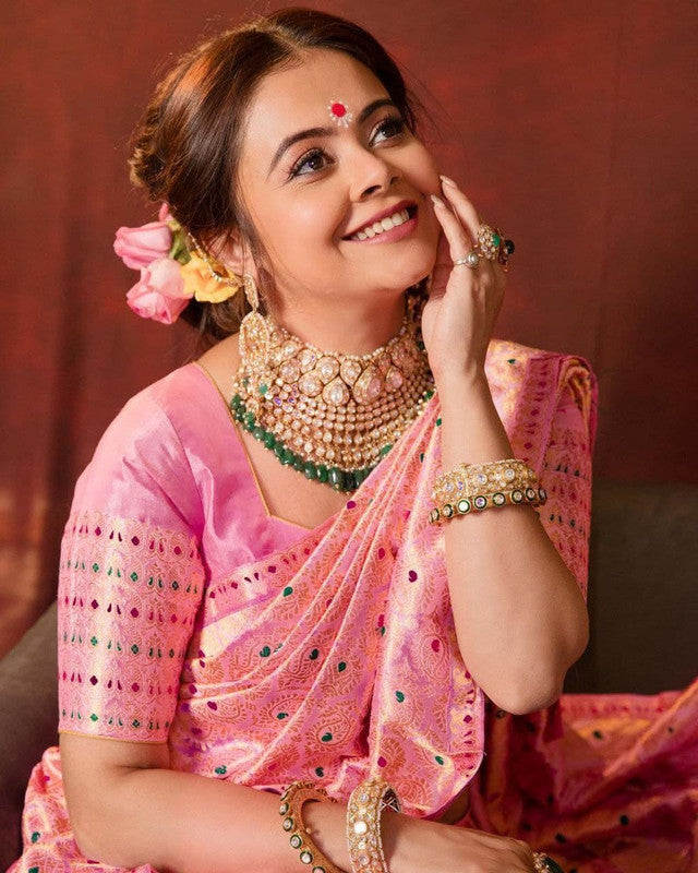 NOZ2TOZ Women Banarasi Silk Woven Saree With Blouse Piece - Pink - Distacart