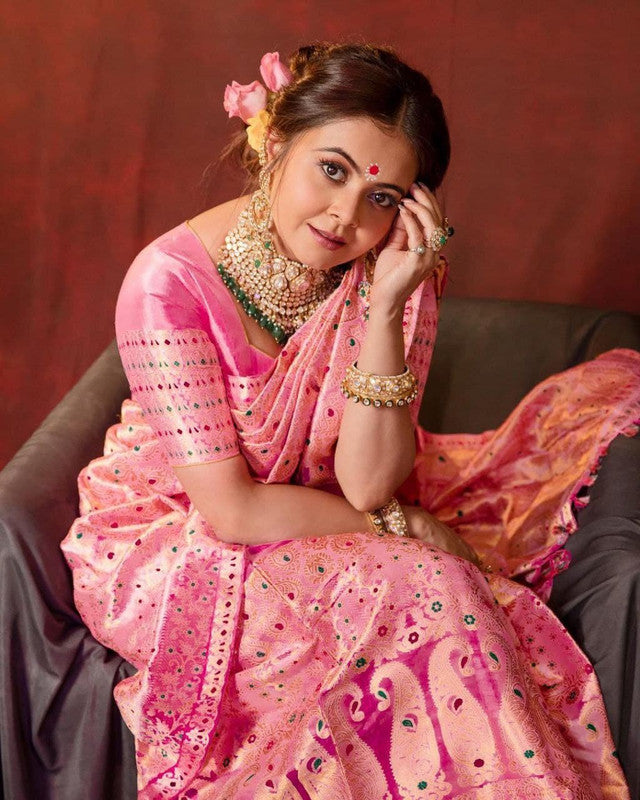 NOZ2TOZ Women Banarasi Silk Woven Saree With Blouse Piece - Pink - Distacart