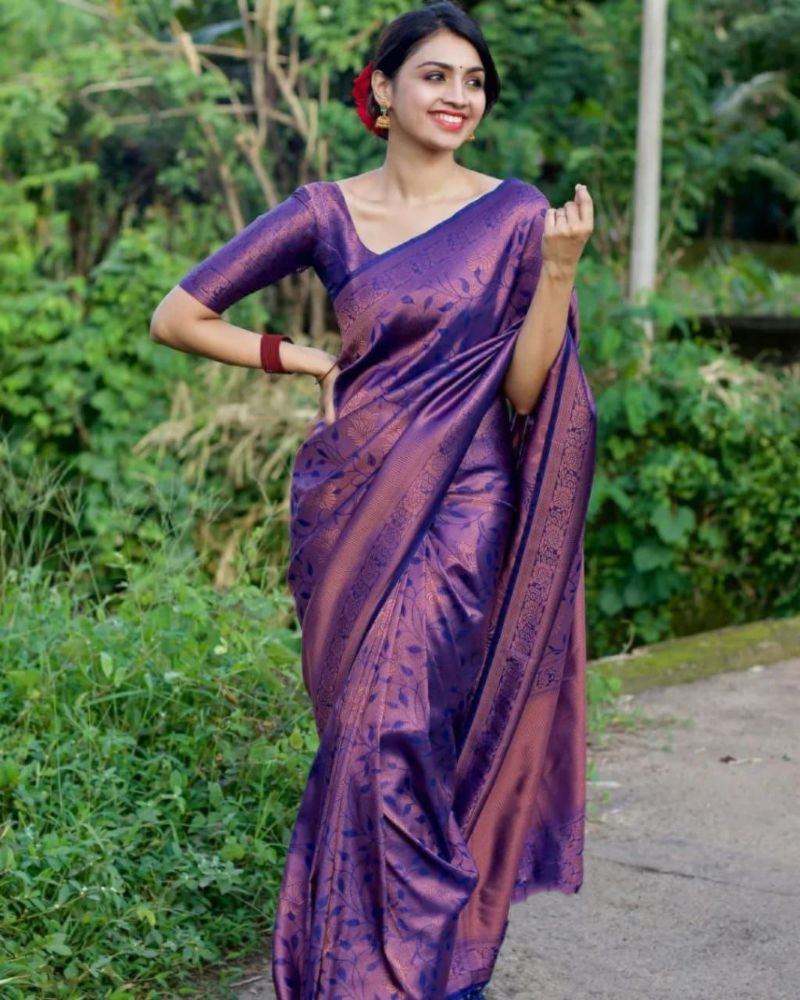 Malishka Banarasi Silk Woven Saree With Blouse Piece - Wine - Distacart