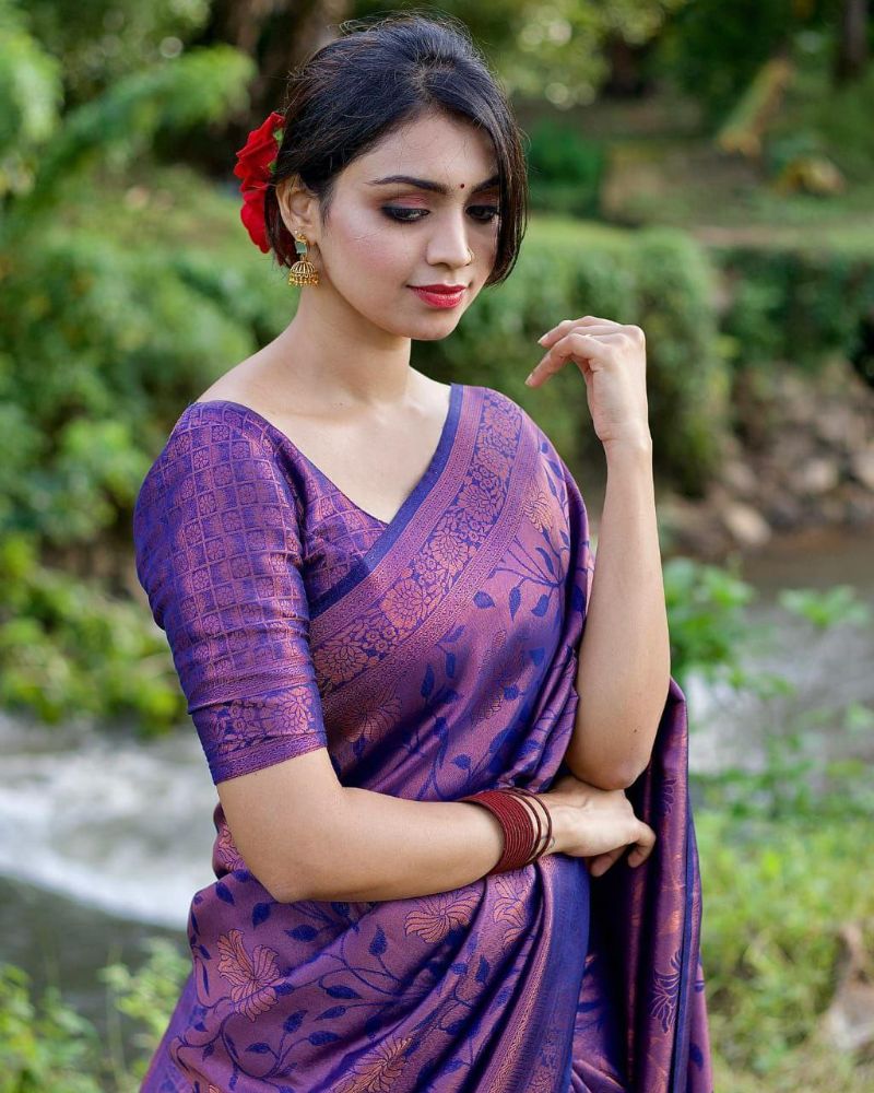 Malishka Banarasi Silk Woven Saree With Blouse Piece - Wine - Distacart