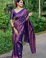 Thumbnail for Malishka Banarasi Silk Woven Saree With Blouse Piece - Wine - Distacart