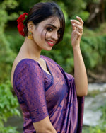 Thumbnail for Malishka Banarasi Silk Woven Saree With Blouse Piece - Wine - Distacart