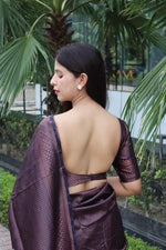 Thumbnail for NOZ2TOZ Women Banarasi Silk Woven Saree With Blouse Piece - Wine - Distacart
