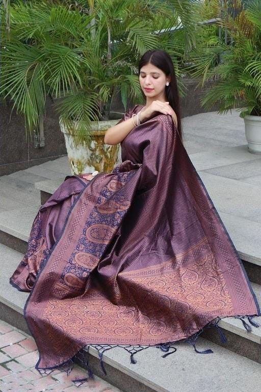 NOZ2TOZ Women Banarasi Silk Woven Saree With Blouse Piece - Wine - Distacart