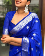 Thumbnail for NOZ2TOZ Women Banarasi Silk Woven Saree With Blouse Piece - Blue - Distacart