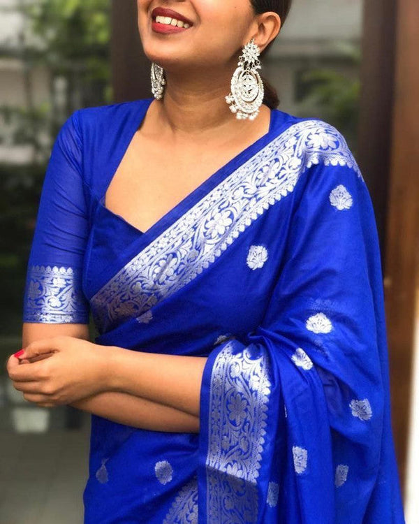 NOZ2TOZ Women Banarasi Silk Woven Saree With Blouse Piece - Blue - Distacart