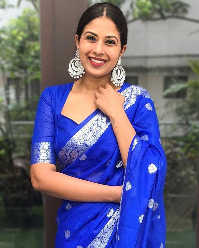 NOZ2TOZ Women Banarasi Silk Woven Saree With Blouse Piece - Blue - Distacart