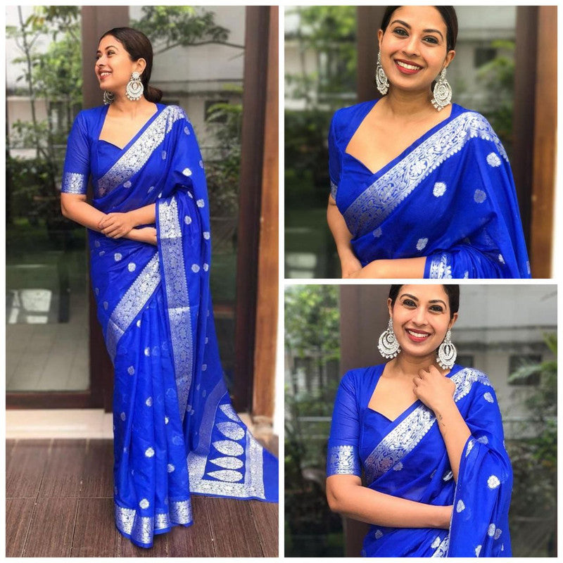 NOZ2TOZ Women Banarasi Silk Woven Saree With Blouse Piece - Blue - Distacart