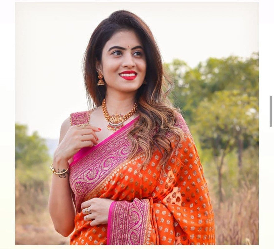 NOZ2TOZ Women Banarasi Silk Woven Saree With Blouse Piece - Orange - Distacart