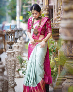 Thumbnail for Malishka Banarasi Silk Woven Saree With Blouse Piece - Pink