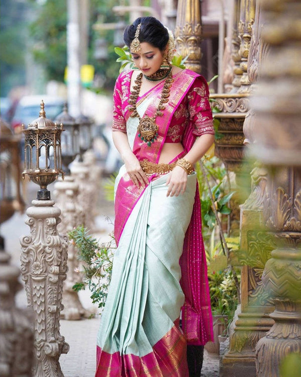 Malishka Banarasi Silk Woven Saree With Blouse Piece - Pink