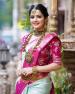 Thumbnail for Malishka Banarasi Silk Woven Saree With Blouse Piece - Pink