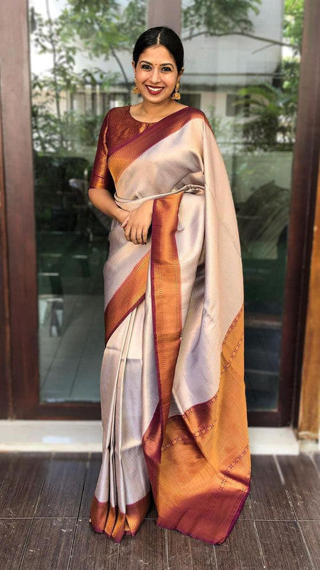 NOZ2TOZ Women Banarasi Silk Woven Saree With Blouse Piece - Cream - Distacart