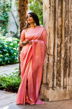 Thumbnail for Malishka Banarasi Silk Woven Saree With Blouse Piece - Light Pink - Distacart