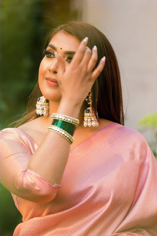 Malishka Banarasi Silk Woven Saree With Blouse Piece - Light Pink - Distacart