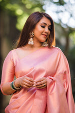 Thumbnail for Malishka Banarasi Silk Woven Saree With Blouse Piece - Light Pink - Distacart