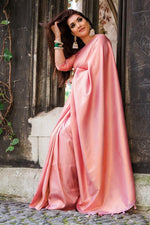 Thumbnail for Malishka Banarasi Silk Woven Saree With Blouse Piece - Light Pink - Distacart