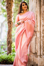 Thumbnail for Malishka Banarasi Silk Woven Saree With Blouse Piece - Light Pink - Distacart