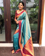 Thumbnail for NOZ2TOZ Women Banarasi Silk Woven Saree With Blouse Piece - Sky Blue - Distacart