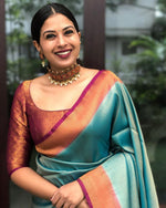 Thumbnail for NOZ2TOZ Women Banarasi Silk Woven Saree With Blouse Piece - Sky Blue - Distacart