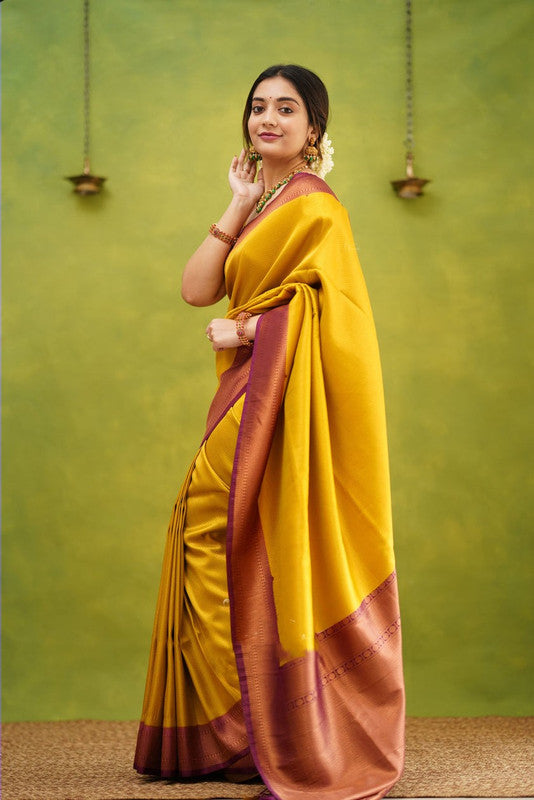 NOZ2TOZ Women Banarasi Silk Woven Saree With Blouse Piece - Yellow - Distacart