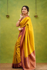 Thumbnail for NOZ2TOZ Women Banarasi Silk Woven Saree With Blouse Piece - Yellow - Distacart