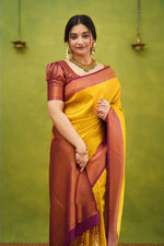 Thumbnail for NOZ2TOZ Women Banarasi Silk Woven Saree With Blouse Piece - Yellow - Distacart