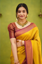Thumbnail for NOZ2TOZ Women Banarasi Silk Woven Saree With Blouse Piece - Yellow - Distacart