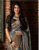 Thumbnail for NOZ2TOZ Women Banarasi Silk Woven Saree With Blouse Piece - Grey - Distacart