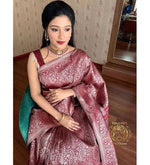 Thumbnail for NOZ2TOZ Women Banarasi Silk Woven Saree With Blouse Piece - Wine - Distacart