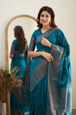 Thumbnail for NOZ2TOZ Women Banarasi Silk Woven Saree With Blouse Piece - Firozi - Distacart