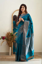 Thumbnail for NOZ2TOZ Women Banarasi Silk Woven Saree With Blouse Piece - Firozi - Distacart