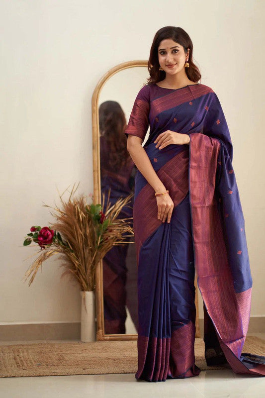 NOZ2TOZ Women Banarasi Silk Woven Saree With Blouse Piece - Navy Blue - Distacart