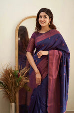 Thumbnail for NOZ2TOZ Women Banarasi Silk Woven Saree With Blouse Piece - Navy Blue - Distacart