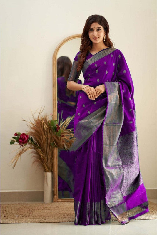 NOZ2TOZ Women Banarasi Silk Woven Saree With Blouse Piece - Purple - Distacart