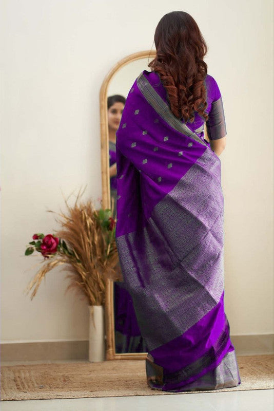 NOZ2TOZ Women Banarasi Silk Woven Saree With Blouse Piece - Purple - Distacart