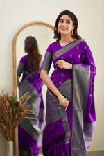Thumbnail for NOZ2TOZ Women Banarasi Silk Woven Saree With Blouse Piece - Purple - Distacart
