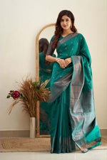 Thumbnail for Malishka Banarasi Silk Woven Saree With Blouse Piece - Rama