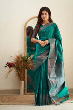 Thumbnail for NOZ2TOZ Women Banarasi Silk Woven Saree With Blouse Piece - Rama - Distacart